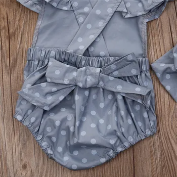 Ny Nyfødte Baby Heldragt Piger Tøj Prik Print Buksedragt Backless Flæsekanter Bodysuit Sunsuit Hovedbøjle Udstyr, Tøj 0-18M