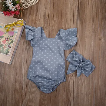 Ny Nyfødte Baby Heldragt Piger Tøj Prik Print Buksedragt Backless Flæsekanter Bodysuit Sunsuit Hovedbøjle Udstyr, Tøj 0-18M