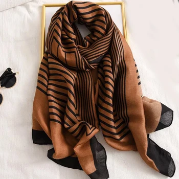 Ny stil Kinesisk Silke Efteråret og vinteren Dame Populære stribe Print bomuld tørklæde Kvinder Solcreme Stranden Sjal Mode Tørklæde