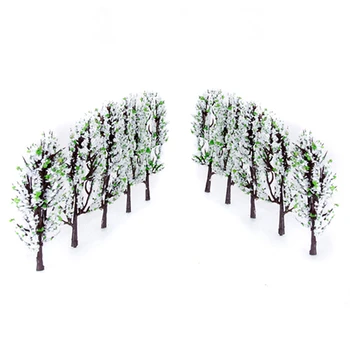 Nye 20pcs Plast Natur, Landskab Toget Model Træer w/ Hvid + Grøn Blomster Skala 1/200 Layout Have Liggende Model Træer