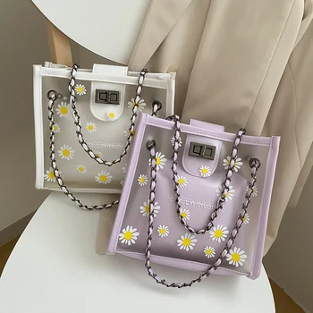 Nye 2stk/Set Kvinders Daisy Skulder Tasker Mode til Alle-match Gennemsigtig Jelly Kæde Taske Kvinder Håndtasker Pung Clutches