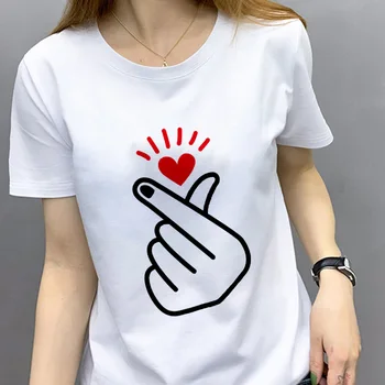 Nye Sommer Tshirt Harajuku Hvide Toppe Kvinde Tøj End hjertet Trykte T-shirt Kvinder Tynd Sektion kortærmet T-shirt Femme