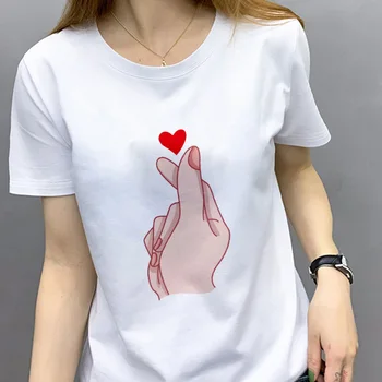 Nye Sommer Tshirt Harajuku Hvide Toppe Kvinde Tøj End hjertet Trykte T-shirt Kvinder Tynd Sektion kortærmet T-shirt Femme