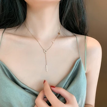 Nye Titanium Stål Farveløs Romertal Halskæde Kvindes Mode Guld Kravebenet Kæde Luksus koreanske Hals Kæde Smykker
