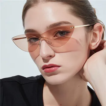 Nye Vintage Uindfattede Cat Eye Siamesiske Solbriller Kvinder Retro Gennemsigtig Pink Spejl Briller Til Kvinder oculos de sol UV400