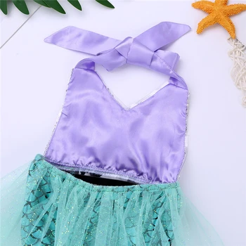 Nyeste Spædbarn Baby Piger Sommer Strand Bodysuit havfrue i Et stykke med Halterneck Skalaer Trykt Sequined Swimsuit Badetøj badetøj