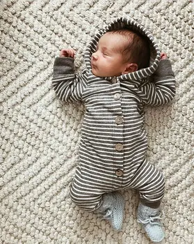 Nyfødte Spædbarn Baby Dreng Pige Dreng Hætteklædte Romper Lynlås Tegnefilm Patchwork Buksedragt Tøj Tøj Til 0-24M