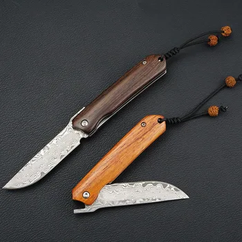 Nyt Design Damascus Klinge træ håndtag folde pocket kniv udendørs bærbare camping taktisk overlevelse knive nytte EDC værktøj