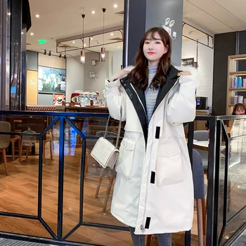 Ovesized Løs 2020 Vinter Jakke Kvinder Hætte Med Pels Varm Tykkere X-Lang Parka Slank Solid Koreansk Stil Frakke Af Høj Kvalitet