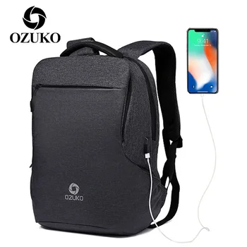 OZUKO 15.6 Tommer Rejse Laptop Bags Rygsæk til Mænd Teenage Skoletaske USB-Opladning, Multifunktions Bagpack Mandlige Vandtæt Mochila