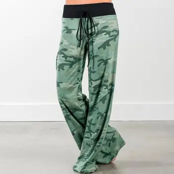Pantalones sueltos de mujer con estampado Blomster con cordn 2020 Casual pantalones de pierna ancha chndal de verano para mujer