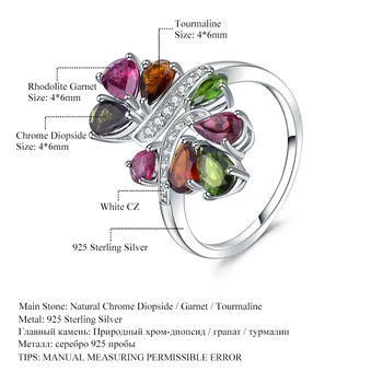 PERLE ' S BALLET Naturlige Chrome Diopside Rhodolite Rød Turmalin, Ring 925 Sterling Sølv vielsesringe For Kvinder Fine Smykker