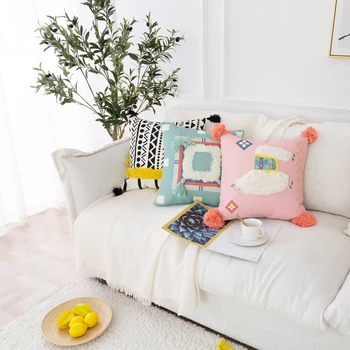 Pink Alpaca pudebetræk Broderet Pude cover med Kvaster blå Sofa Couch pige Bed Rektangel Home Decor 30x60cm