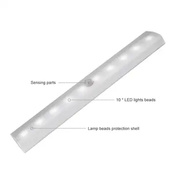 PIR LED Motion Sensor Lys 10 LED Lampe Perler Garderobe Skab, Seng, Lampe Kabinet Nat Lys For Skab Trapper, Køkken Gangen