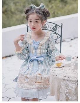 Prinsesse tea party søde lolita kids kjole retro blonder sløjfeknude søde udskrivning victorianske barn kjole kawaii lolita girl cos