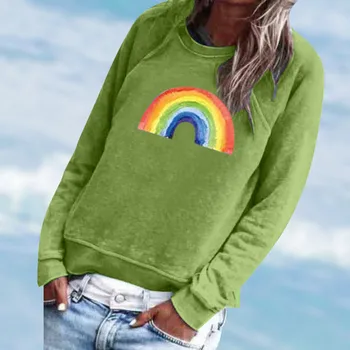 Rainbow Sweatshirt Kvinder Udskrevet Med Lange Ærmer Pullover Toppe O-Neck Pullover, Toppe Harajuku Løs Streetwear Fritids-Hoody Kvinder
