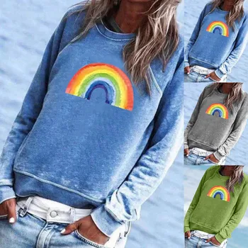 Rainbow Sweatshirt Kvinder Udskrevet Med Lange Ærmer Pullover Toppe O-Neck Pullover, Toppe Harajuku Løs Streetwear Fritids-Hoody Kvinder