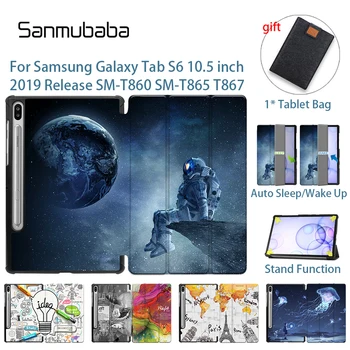 Sanmubaba taske Til Samsung Galaxy Tab S6 10.5 tommer Slank PU Læder Flip Stå Smart Cover Tri-fold Tablet Tilfælde SM-T860 SM-T865
