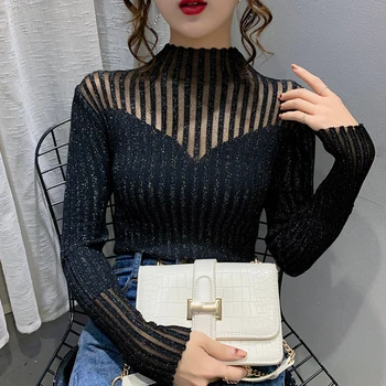Sexet Halvdelen Rullekrave Pullover Vintage Hot Boring Strik Koreansk Mode Kvinder Lyse Silke 21 Spring Fald To Muligheder Øverste Sweater