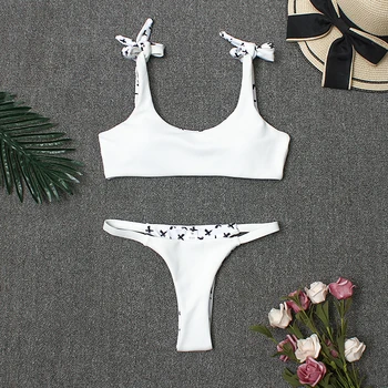 Sexet Hvid Bikini Sæt 2019 G-Streng Badetøj Kvinder Badedragt Uafgjort Skulder Bandage Badetøj Maillot De Bain Femme Bikinier