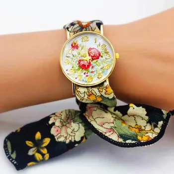 Shsby Nye Damer blomst Klud armbåndsur fashion kvinder dress watch høj kvalitet kvarts ur søde piger watch stof ur