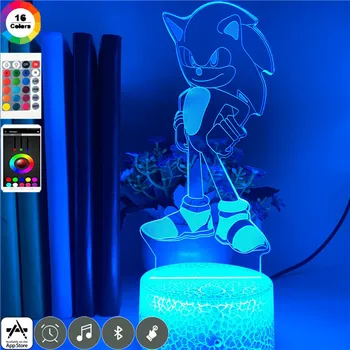 Smart Phone Styre Sonic The Hedgehog 3D Akryl LED Nat Lys Tryk på USB LED Børn farveskift Spil Sleeping bordlampe