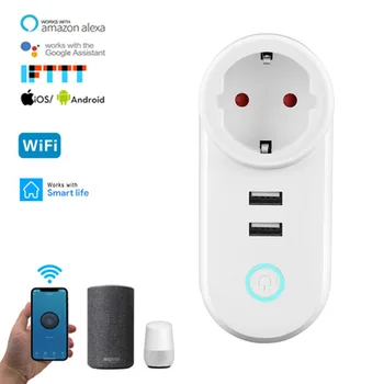 Smart Plug WiFi Socket EU ' s Beføjelser Med 2 USB-Port Monitor Timing Funktion SmartLife APP Control Arbejder Med Alexa, Google Assistent