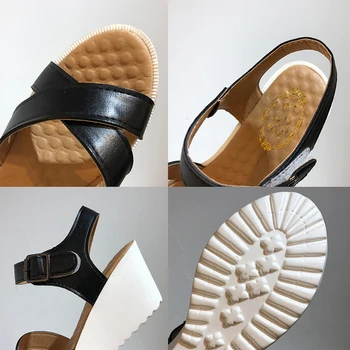 Solid Farve Peep Toe Sandaler 2020 Sommeren Damer, Kiler, Platform Sko Høje Hæle Rem Pumper Med Spænde Casual Sko Plus Størrelse