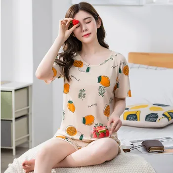 Sommer Pyjamas Kvinders Passer til Afslappede Dejlig Sød Stort Kort Ærme Shorts To-delt Sæt Tøj Hjem Kvindelige Pyjamas