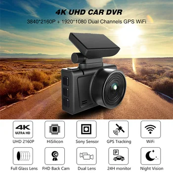 Sony IMX335 4K Dash Cam Gestus Foto WiFi Bil Kamera Dashcam 3840*2160P 30FPS Ultra HD DVR Video Optager, GPS Tracker Dashcam
