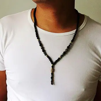 Sort Mand halskæde 6mm Naturlig stone bead & Hæmatit Udskæring Perle Halskæde Mode Smykker Dropshipping