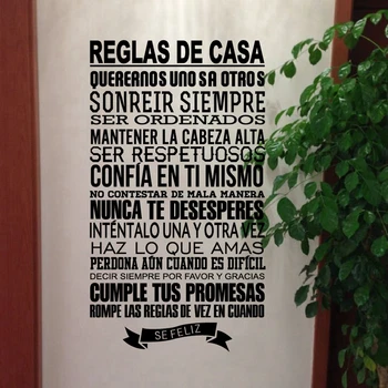 Spansk hus regler wall stickers hjem decor , Vinyl Decal spanske Version Familie Citater Hjem Dekoration gratis fragt