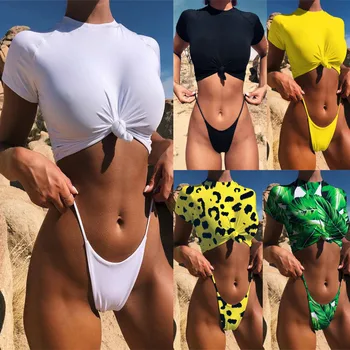 Sport Bikini Kvinder, Badetøj, T-Shirt Kvindelige Badedragt To Stykker Badende Badetøj, Shorts Ærme Mujer Trikini Banador Badpak