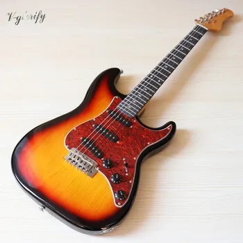ST el-guitar sunburst-farve højglans 39 tommer basswood krop med canada, maple hals, god kvalitet