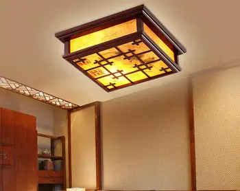 Stue Kinesisk stil loftsbelysning restaurant massivt træ art undersøgelse lampe LED-klassisk imiteret fåreskind bed LU718113
