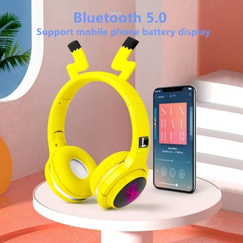 Søde Børn Bluetooth-5.0 Headset 7 Farver LED Hovedtelefoner understøtter SD-Kort Audio-Kabel Hovedtelefon til Dreng Pige Gave Børn