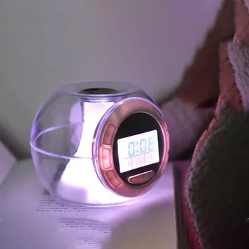 Søde LED Vækkeur Børn Bruser Ure 7 Farver Skiftende Gennemsigtig Digital Børn Cube Tabel Ure Nat Lys Snooze