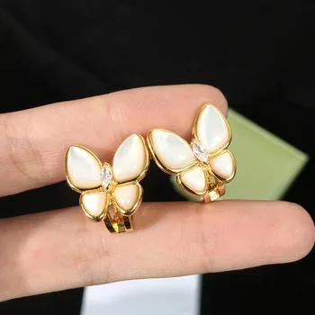 Søde Øre Nål Clips Øreringe Mode Micro Mosaik Top CZ Hvid Naturlige Shell Butterfly Øreringe Til Kvinder Luksus Smykker
