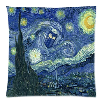 Tardis af Doctor Who &Vincent Van Gogh Work_Starry Nat To Side Print Bomuld Smide pudebetræk&pudebetræk 17.7