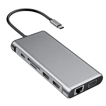 Tebe USB Type C-Hub For produkter med Dobbelt 4k HDMI-kompatibel-kompatibel USB3.0 USB2.0 Pd Opladning VGA Audio Jack RJ45 3,5 mm Med Adapter