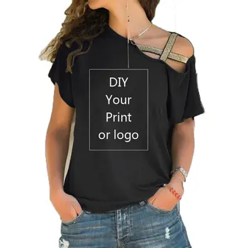 Tilpassede print T-Shirt til kvinder DIY jeres som foto eller Logo, Top, T-Shirt Femme uregelmæssige Skævt på Tværs af forbinding størrelse s-5XL