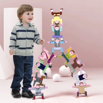 Træ-Stabling Spil National Karakter Balance byggesten Børn Toddler Pædagogisk Udvikling Legetøj Sæt (16Pc)