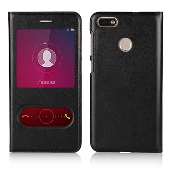 Ultra-tynd, beskyttende cover hylster telefonen tilfælde vindue-type flip case pu læder taske til Huawei Y6 Pro 2017 / P9 Lite Mini 5.0