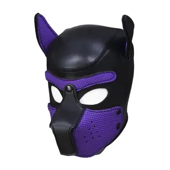 Unisex Polstret med Latex, Gummi Dog Snude Hood Hovedet Fuld Maske med Ører Hvalp Cosplay Fetish Pet Rolle Spiller Kostume