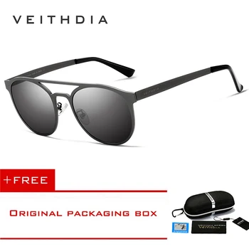 VEITHDIA Unisex Rustfrit Stål Solbriller, Polariserede UV400 Mænds Runde Vintage solbriller Mandlige Briller Tilbehør Til Mænd 3900