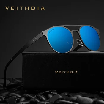 VEITHDIA Unisex Rustfrit Stål Solbriller, Polariserede UV400 Mænds Runde Vintage solbriller Mandlige Briller Tilbehør Til Mænd 3900