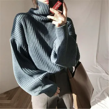 Vinteren Koreanske Turtleneck Sweater Kvinder Fortykket Løs Pullover Toppe Oversized Dækkende Farve, Varm Jumper