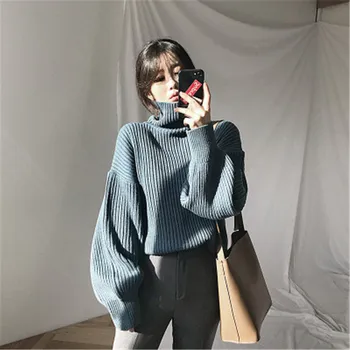 Vinteren Koreanske Turtleneck Sweater Kvinder Fortykket Løs Pullover Toppe Oversized Dækkende Farve, Varm Jumper