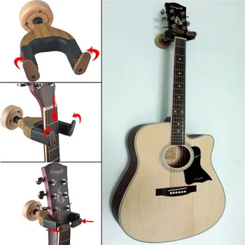 Vægbeslag Guitar Krog Akustisk Guitar Holder Keeper Auto-Lock Guitar Form Massivt Træ Base for El-Guitar, Bas