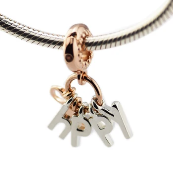 Være Glad Heart Charm i sterling sølv smykker Passer Oprindelige Armbånd & Halskæde Perler for kvinder DIY Mode Smykker